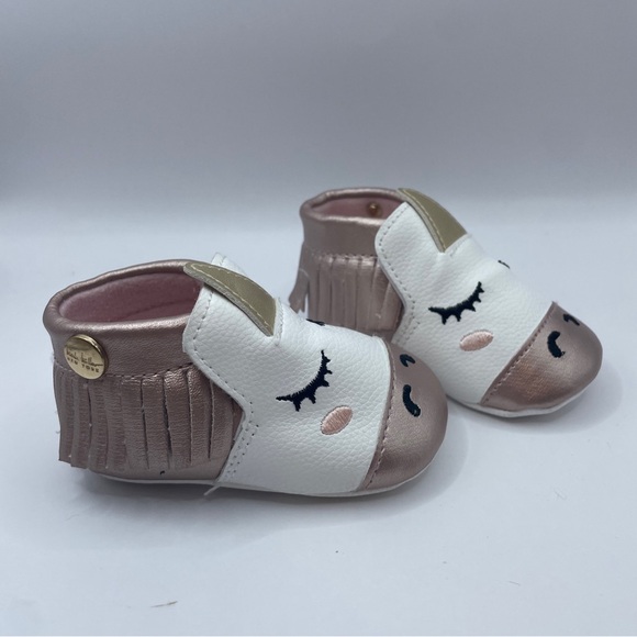 Nicole Miller Unicorn Rose Gold Infant Baby Slip On Moccasin Shoes Sz 0-6 Mos. - Picture 5 of 15